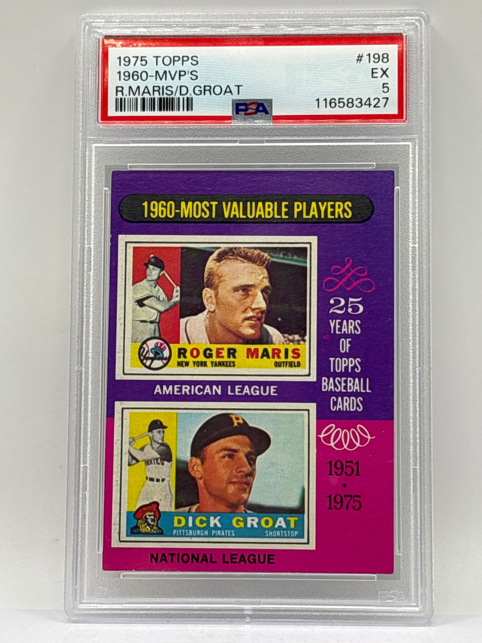 1975 TOPPS 1960 MVP’S ROGER MARIS & DICK GROAT GRADED PSA EX 5 (1 of 4)