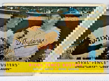 1958 TOPPS #436 RIVAL FENCE BUSTERS WILLIE MAYS & DUKE SNIDER