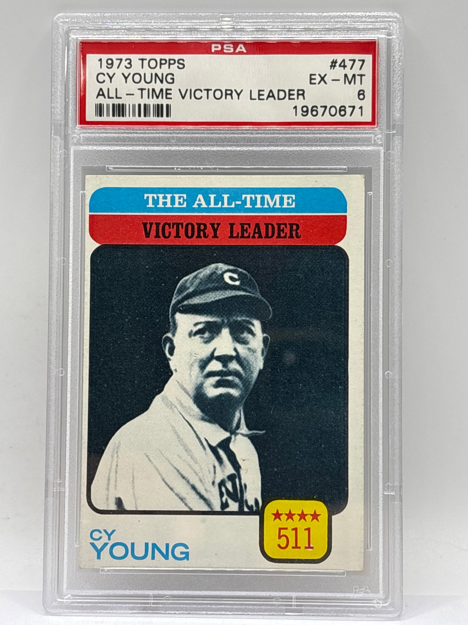 1973 TOPPS #477 CY YOUNG ALL-TIME VICTORY LEADER GRADED PSA EX-MT 6: THE HOBBY BOX