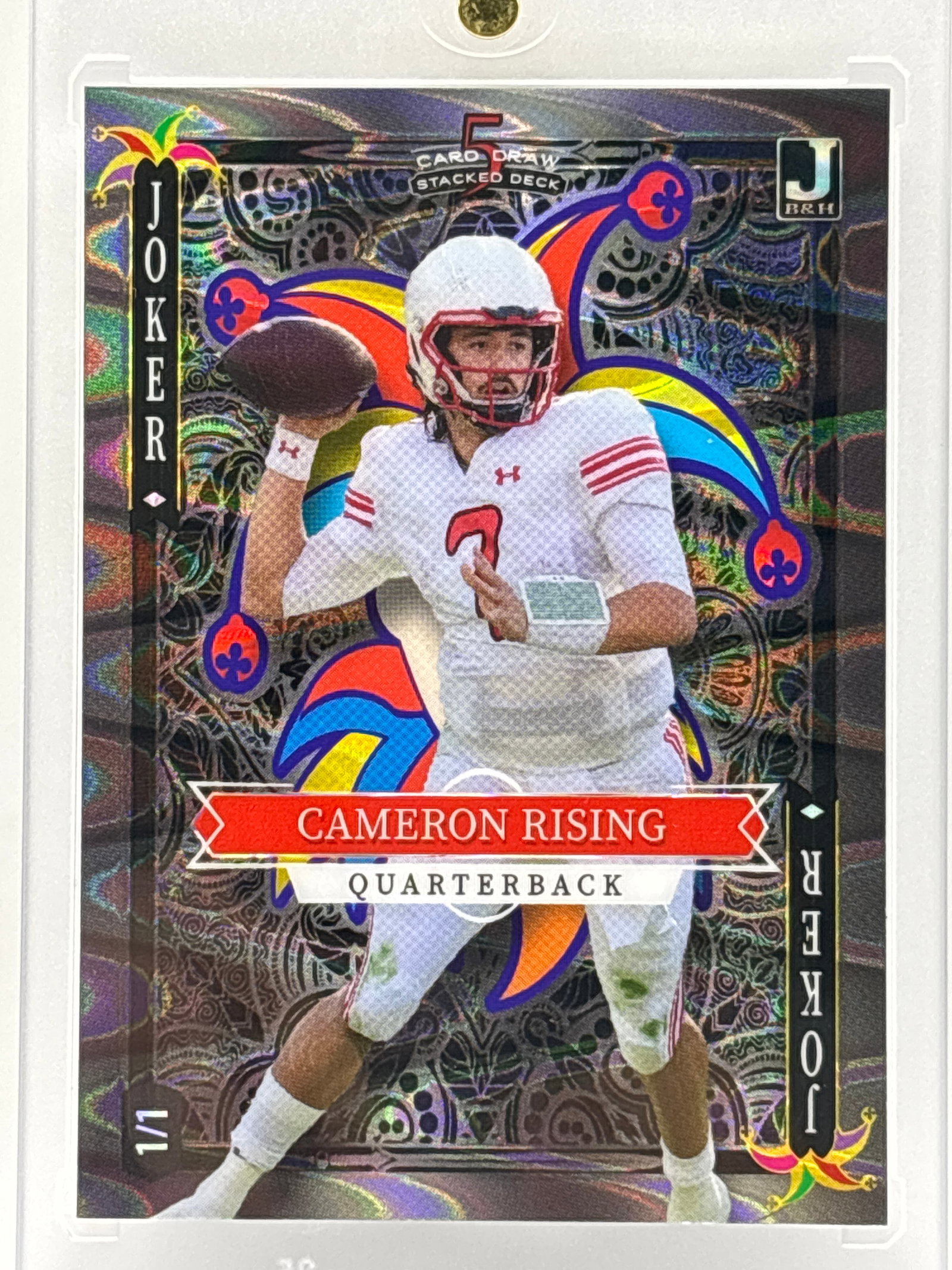 1/1!! 2023 WC 5 CARD DECK STACKED DECK CAMERON RISING JOKER HOLO-LUX: THE HOBBY BOX