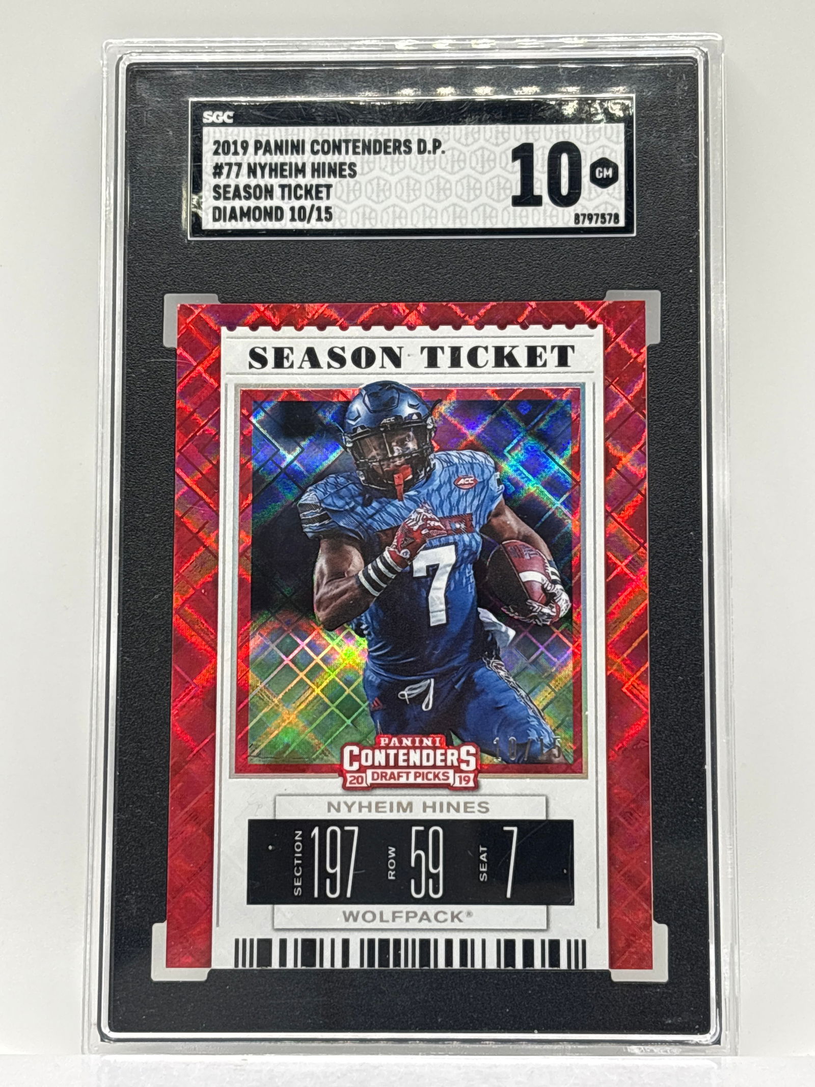 10/15!! 2019 PANINI CONTENDERS DP NYHEIM HINES SEASON TICKET RED DIAMONDS GRADED SGC GEM MINT 10 (1 of 4)