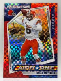 2021 PANINI ROOKIES & STARS BAKER MAYFIELD RED CHECKERBOARD AIRBORNE PRIZM HOLO SP