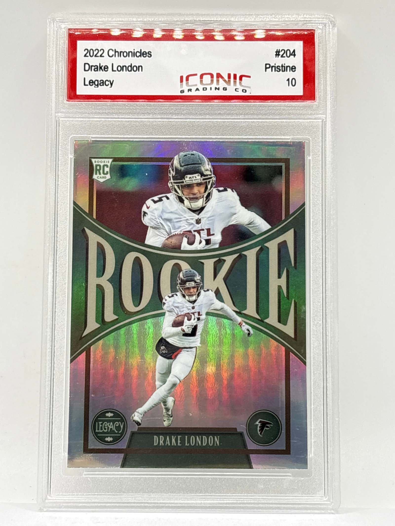 2022 PANINI CHRONICLES DRAKE LONDON LEGACY PRIZM HOLO ROOKIE CARD GRADED PRISTINE 10: THE HOBBY BOX