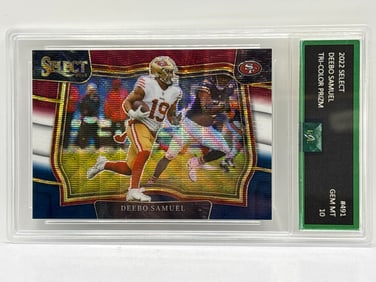 40/75!! 2022 PANINI SELECT DEEBO SAMUEL TRI-COLOR WAVE PRIZM HOLO GRADED GEM MINT 10