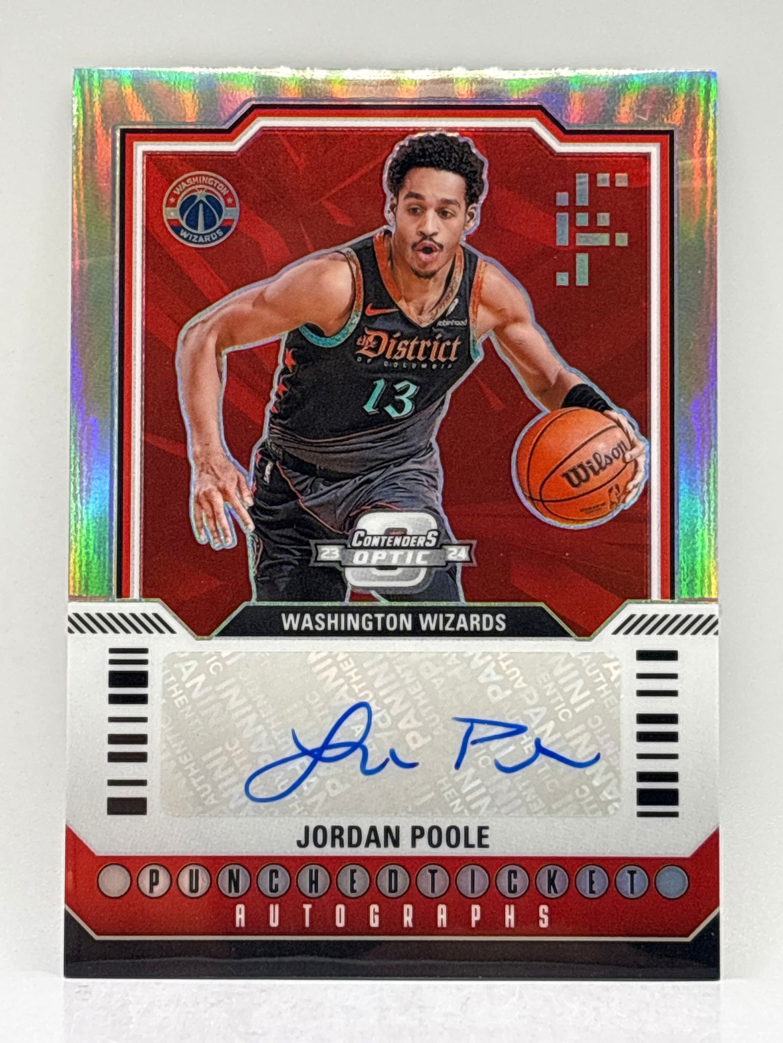 9/125!! 2023-24 PANINI CONTENDERS OPTIC JORDAN POOLE AUTOGRAPHED PUNCHEDTICKET SILVER PRIZM HOLO (1 of 5)