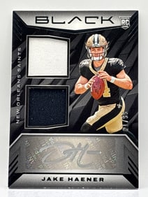 21/99!! 2023 PANINI BLACK RPA JACJ HAENER DUAL PATCH AUTOGRAPHED ROOKIE CARD