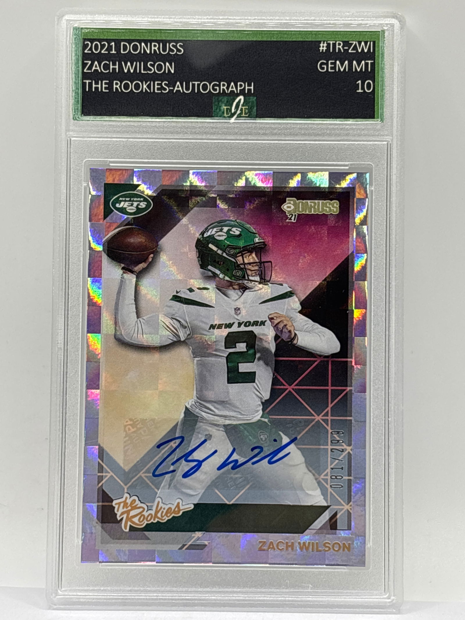 81/299!! 2021 PANINI DONRUSS THE ROOKIES ZACH WILSON AUTOGRAPHED ROOKIE CARD GRADED GEM MINT 10 (1 of 4)