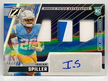 16/25!! 2022 PANINI ZENITH RPA ISAIAH SPILLER TRIPLE PATCH AUTOGRAPHED ROOKIE CARD