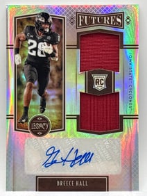 175/249!! 2022 PANINI LEGACY FUTURES RPA BREECE HALL DUAL PATCH AUTOGRAPHED ROOKIE CARD