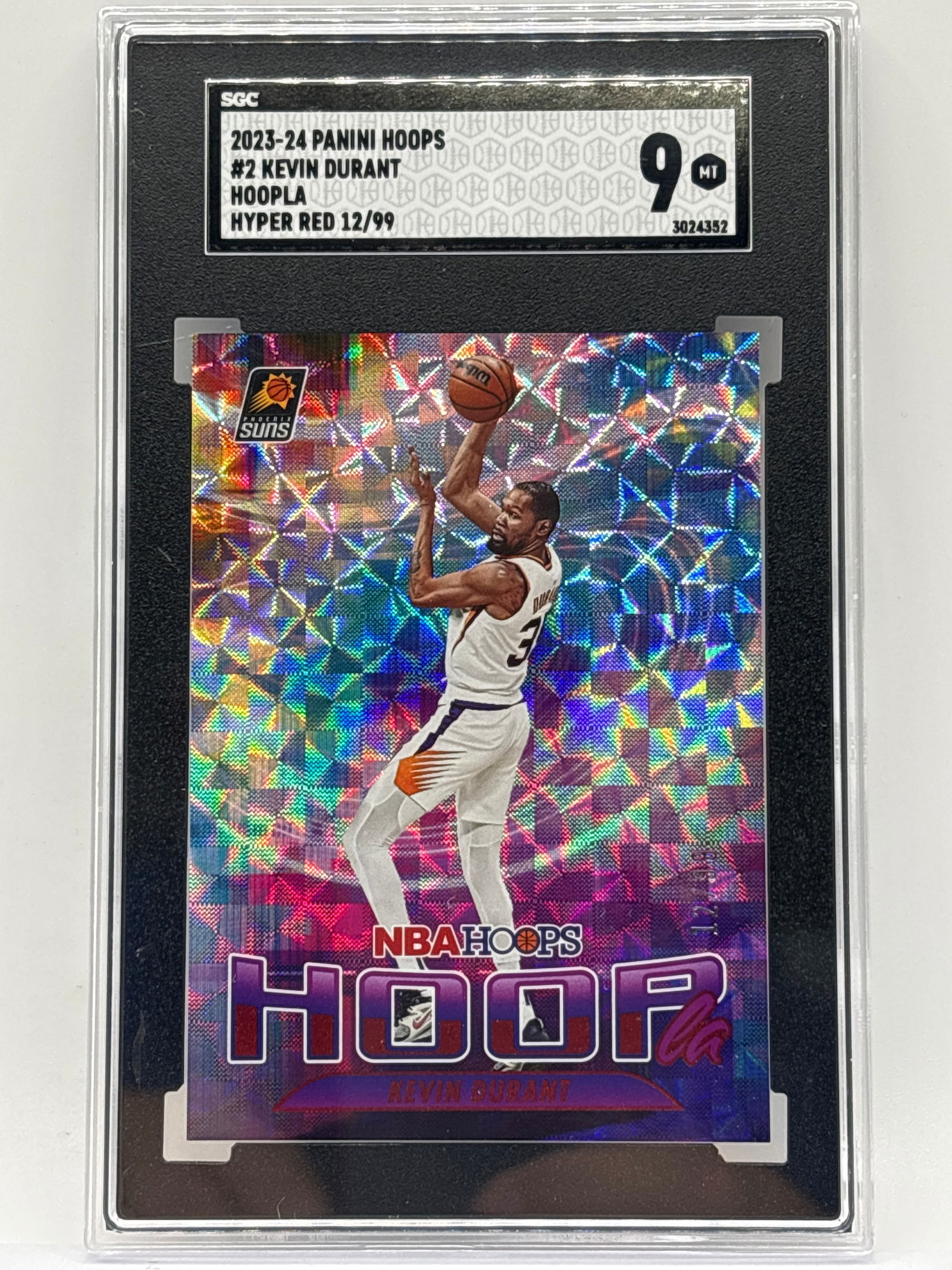 12/99!! 2023-24 PANINI NBA HOOPS KEVIN DURANT HOOPLA HYPER RED GRADED SGC MINT 9 (1 of 6)