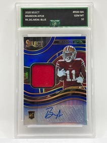 55/75!! 2020 PANINI SELECT RPA BRANDON AIYUK AUTOGRAPHED BLUE PRIZM HOLO ROOKIE PATCH GEM MINT 10