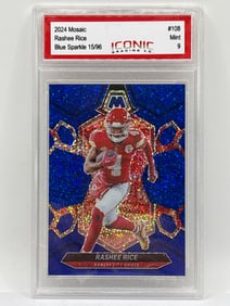 15/96!! 2024 PANINI MOSAIC RASHEE RICE BLUE SPARKLE PRIZM HOLO GRADED MINT 9