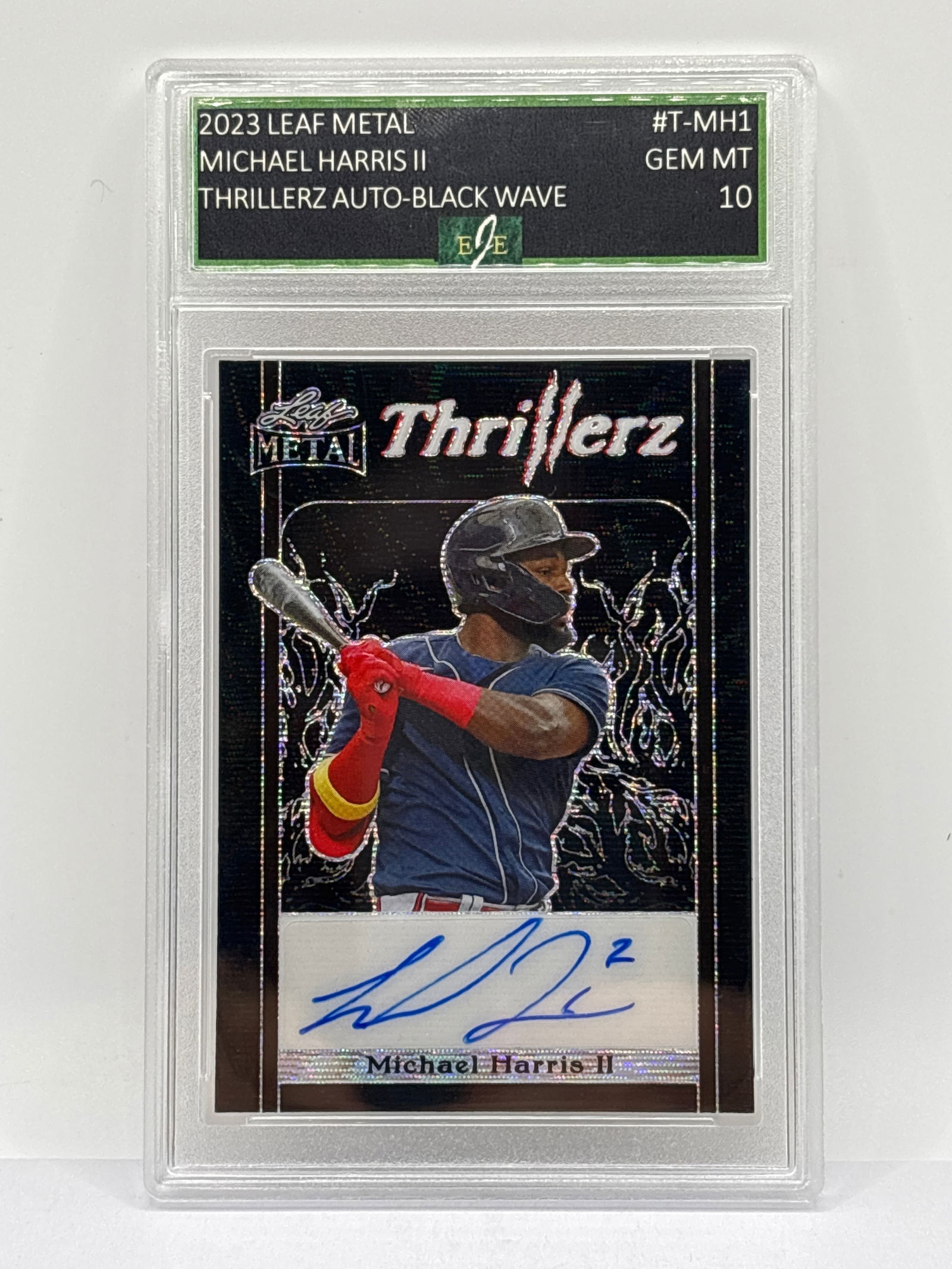 6/6!! 2023 LEAF METAL MICHAEL HARRIS II AUTOGRAPHED BLACK WAVE THRILLERZ ROOKIE CARD GEM MINT 10 (1 of 4)