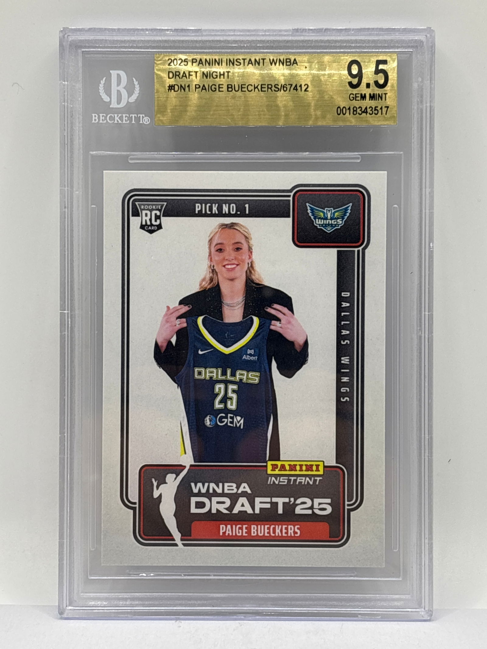 2025 PANINI INSTANT WNBA PAIGE BEUCKERS DRAFT NIGHT ROOKIE CARD GRADED BECKETT GEM MINT 9.5 (1 of 2)