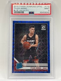 2019 PANINI DONRUSS OPTIC TYLER HERRO BLUE VELOCITY PRIZM HOLO RATED ROOKIE GRADED MINT 9