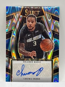 RARE 12/15!! 2023-24 PANINI SELECT CHUMA OKEKE AUTOGRAPHED BLUE LAVA PRIZM HOLO