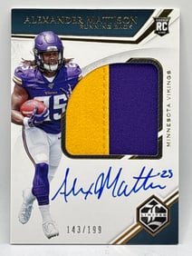 143/199!! 2019 PANINI LIMITED RPA ALEXANDER MATTISON 2-COLOR AUTOGRAPHED ROOKIE PATCH