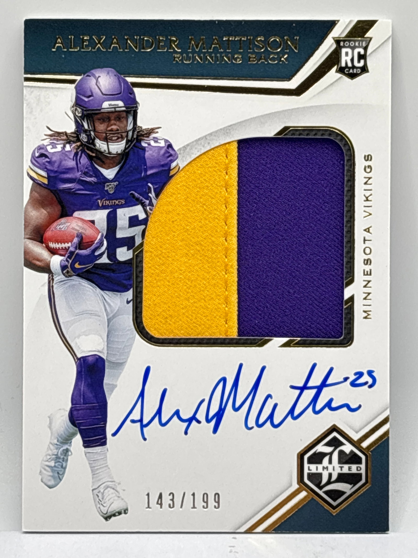 143/199!! 2019 PANINI LIMITED RPA ALEXANDER MATTISON 2-COLOR AUTOGRAPHED ROOKIE PATCH: THE HOBBY BOX