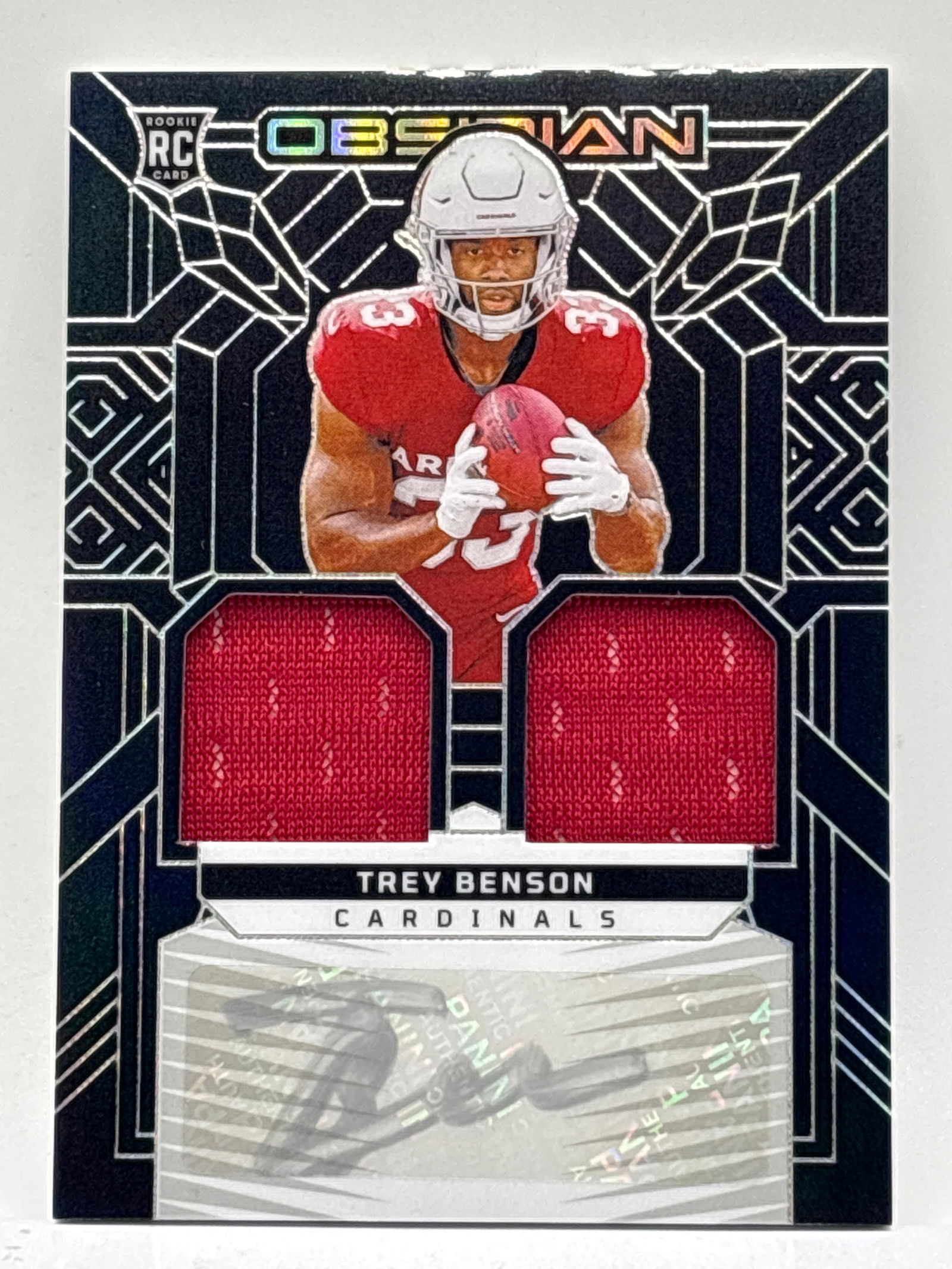 207/299!! 2024 PANINI OBSIDIAN RPA TREY BENSON AUTOGRAPHED DOUBLE PATCH ROOKIE CARD: THE HOBBY BOX