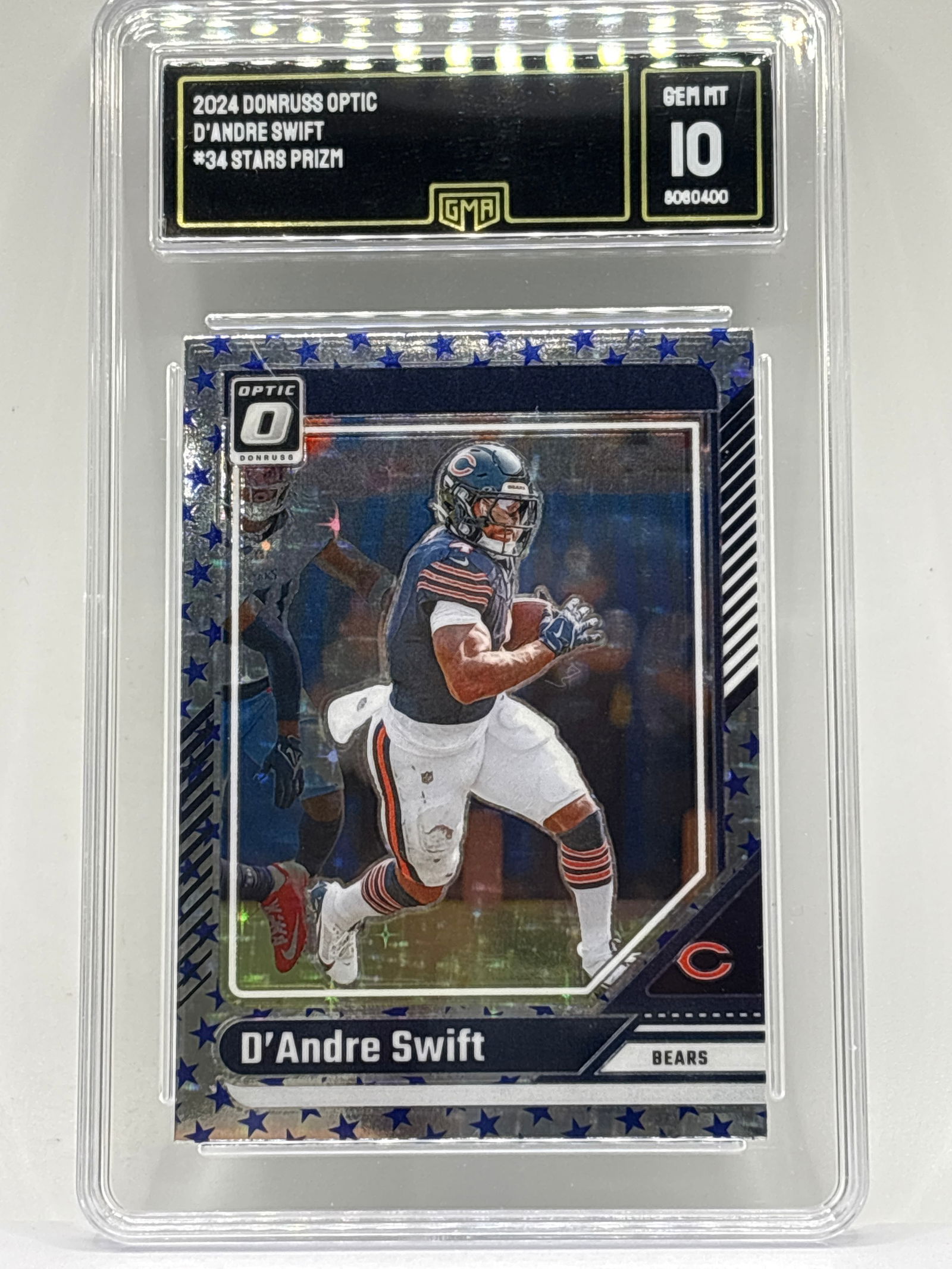2024 PANINI DONRUSS OPTIC D’ANDRE SWIFT BLUE STARS PRIZM HOLO GRADED GMA GEM MINT 10 (1 of 3)