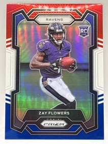 2023 PANINI PRIZM ZAY FLOWERS RED WHITE & BLUE PRIZM HOLO ROOKIE CARD
