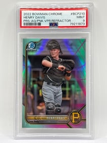 75/125! 2022 BOWMAN CHROME PROSPECTS HENRY DAVIS AQUA/PINK VAPOR ROOKIE REFRACTOR GRADED PSA MINT 9