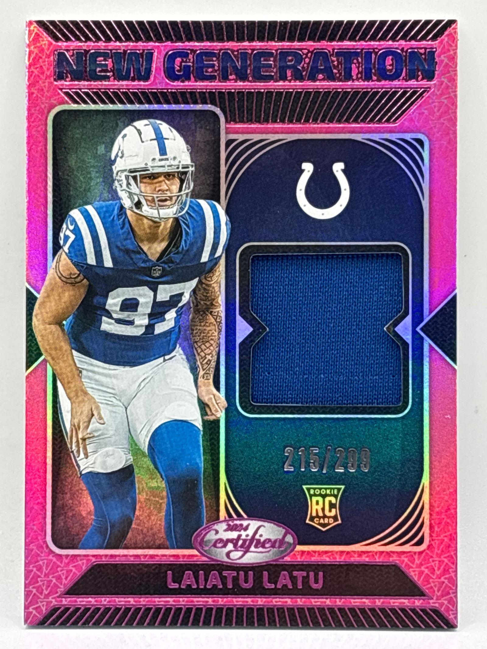 215/299!! 2024 PANINI CERTIFIED NEW GENERATION LAIATU LATU PINK ROOKIE PATCH (1 of 3)