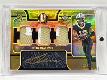 /49 2022 PANINI GOLD STANDARD RPA CHRIS OLAVE TRIPLE PATCH AUTOGRAPHED ROOKIE CARD