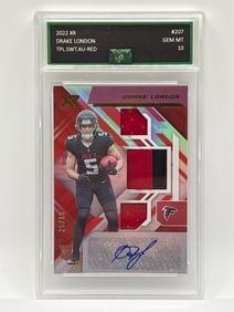 /49 2022 PANINI XR RPA DRAKE LONDON TRIPLE PATCH AUTOGRAPHED ROOKIE CARD GRADED GEM MINT 10
