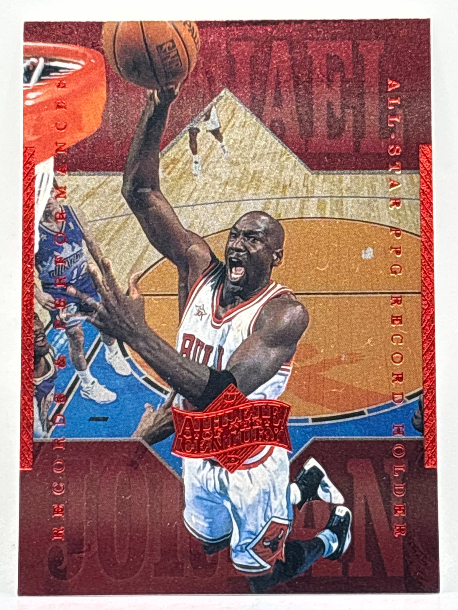 1999 UPPER DECK ATHLETE OF THE CENTURY MICHAEL JORDAN RED FOIL RECORDS & PERFORMANCES (1 of 2)
