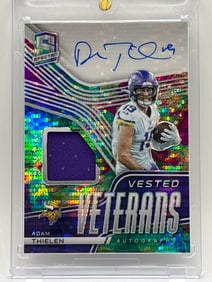 /10 2021 PANINI SPECTRA VESTED VETERANS ADAM THIELEN PULSAR PRIZM HOLO AUTOGRAPHED PLAYER-WORN PATCH
