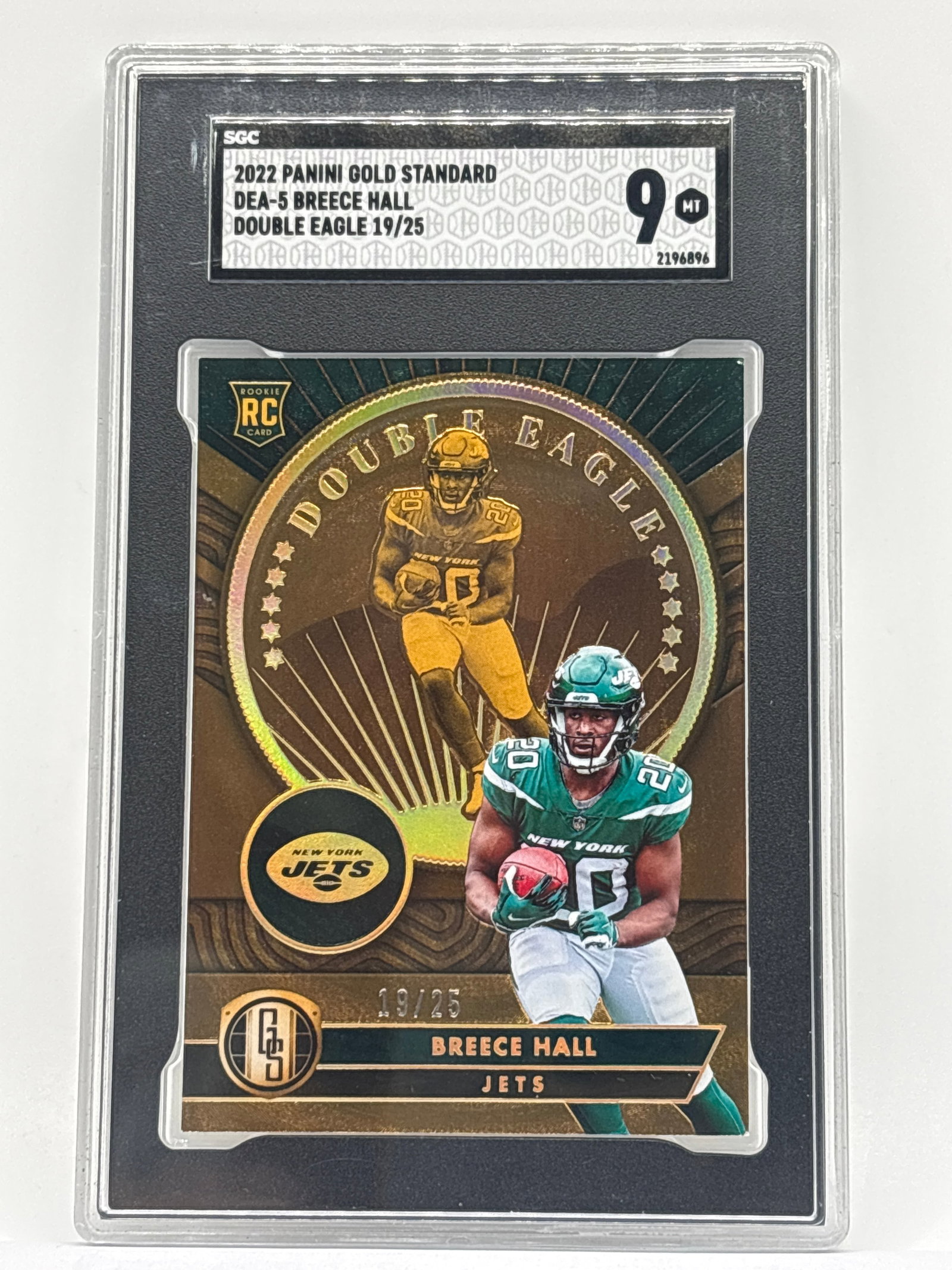 /25 2022 PANINI GOLD STANDARD BREECE HALL DOUBLE EAGLE ROOKIE CARD GRADED SGC MINT 9 (1 of 5)