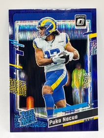 2023 PANINI DONRUSS OPTIC PUKA NACUA PURPLE SHOCK PRIZM HOLO RATED ROOKIE CARD