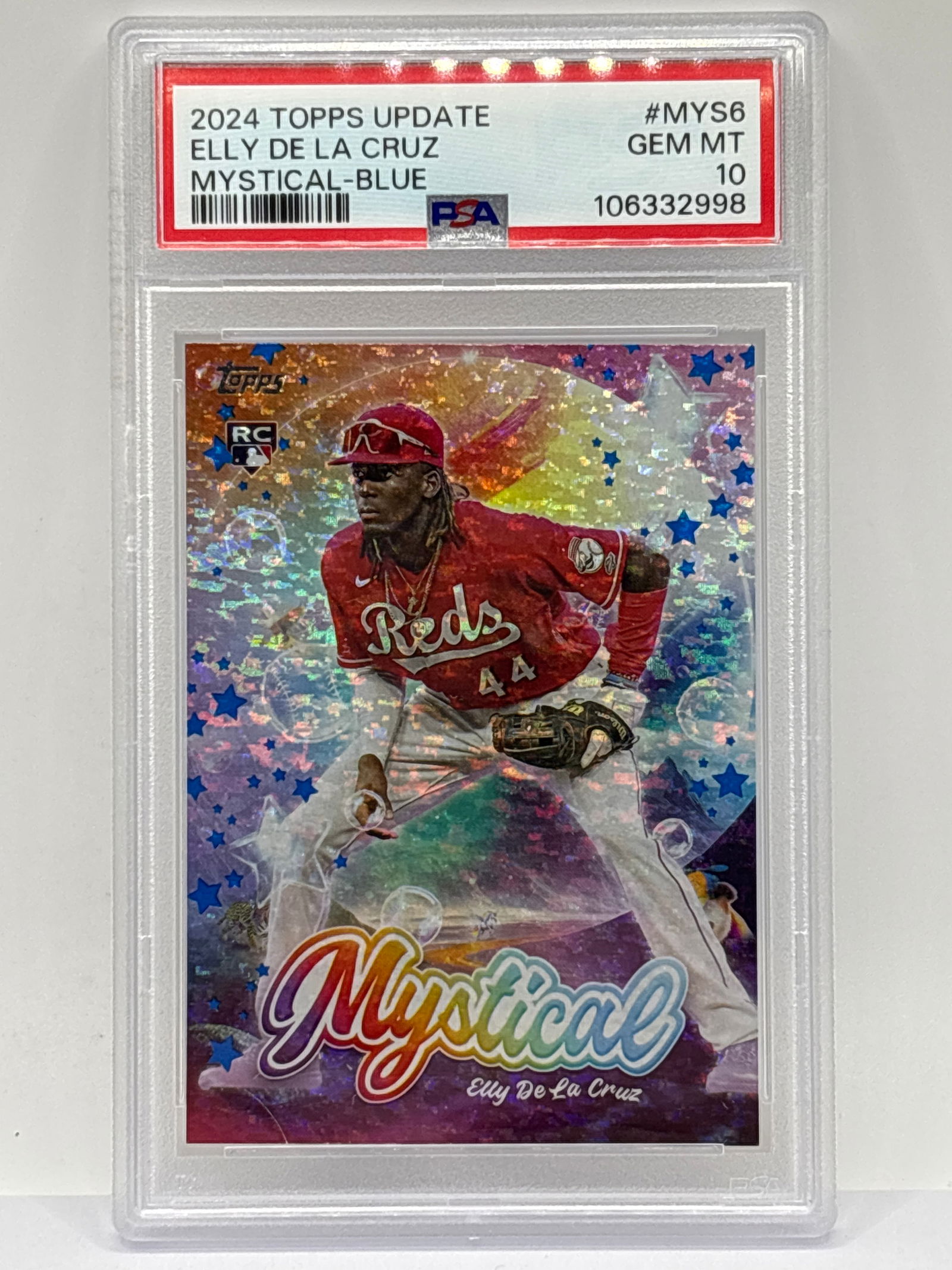 2024 TOPPS UPDATE ELLY DE LA CRUZ MYSTICAL BLUE INSERT ROOKIE CARD GRADED PSA GEM MINT 10 (1 of 3)