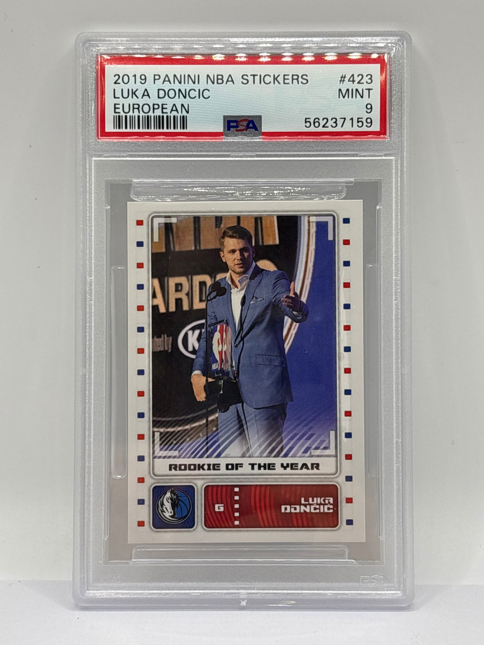 2019 PANINI NBA STICKERS LUKA DONCIC EUROPEAN ROOKIE OF THE YEAR CARD GRADED PSA MINT 9 (1 of 3)