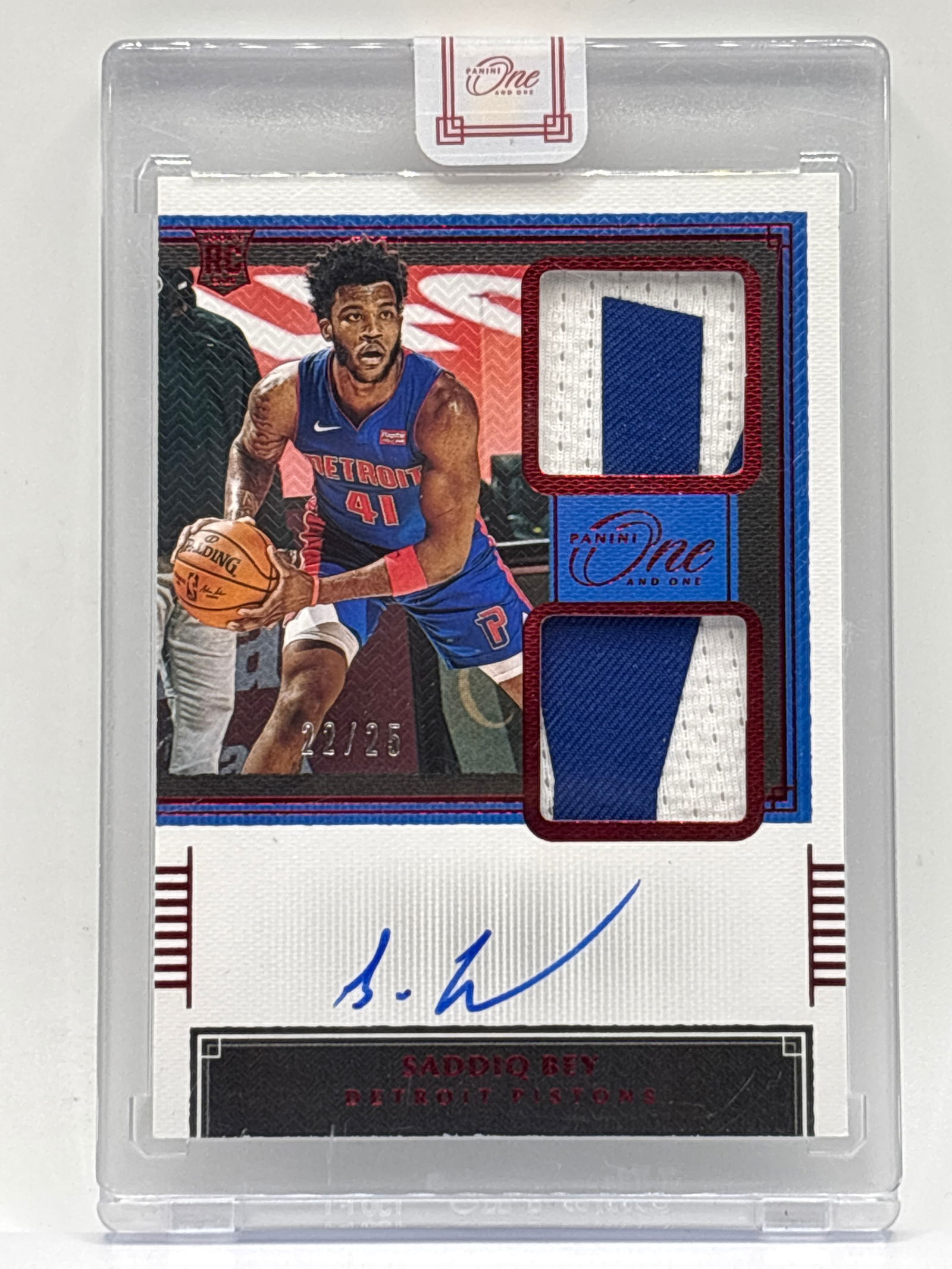 /25 2020-21 PANINI ONE AND ONE SADDIQ BEY DUAL NAMEPLATE PATCH ON-CARD AUTOGRAPHED ROOKIE CARD (1 of 5)