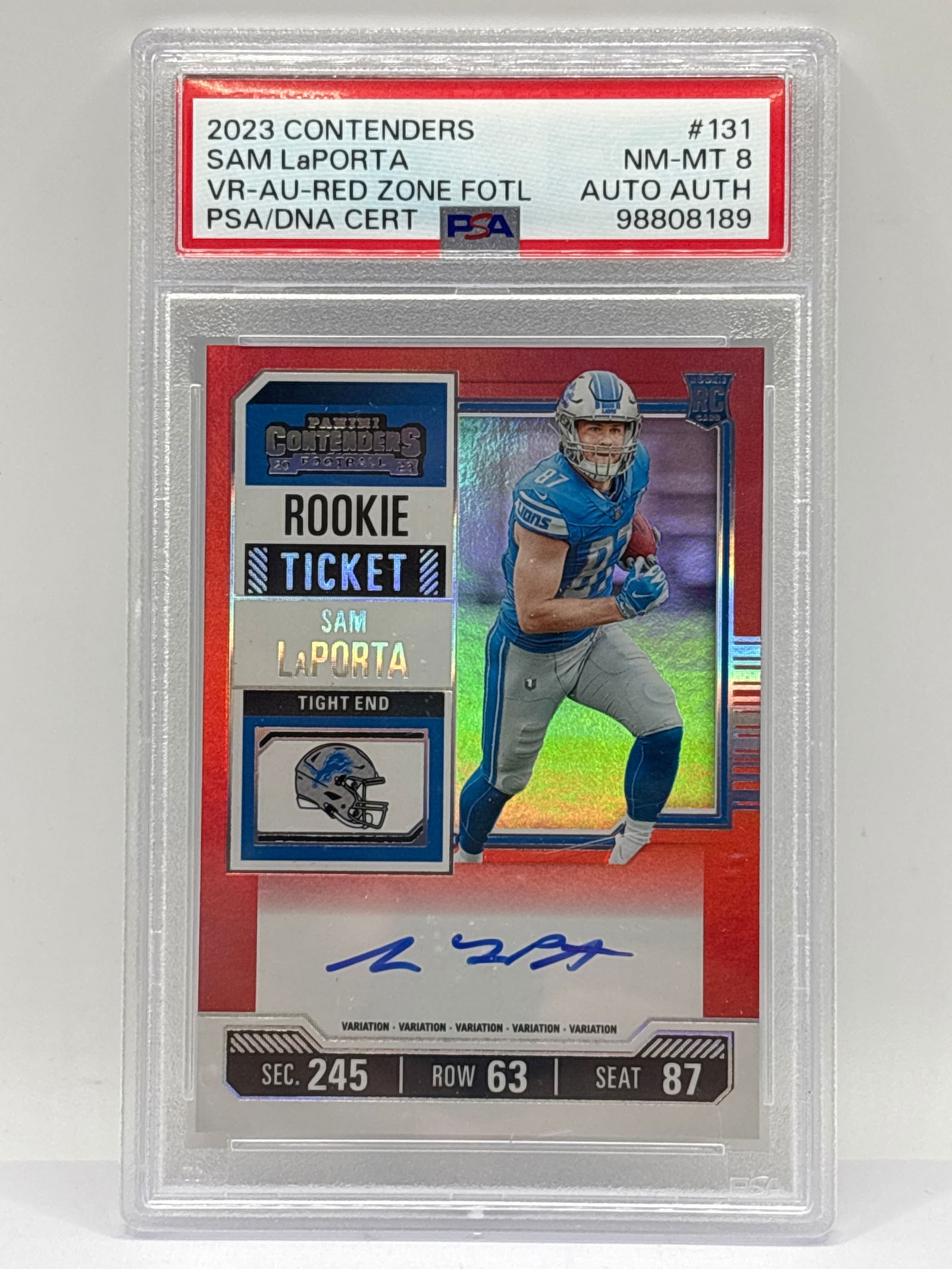 FOTL 2023 PANINI CONTENDERS SAM LAPORTA VARIATION AUTOGRAPHED ROOKIE TICKET RC GRADED PSA NM-MT 8 (1 of 3)