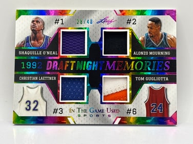 /40 2024 LEAF DRAFT NIGHT MEMORIES SHAQ & MOURNING & GUGLIOTTA & LAETTNER GAME-USED QUAD PATCHES