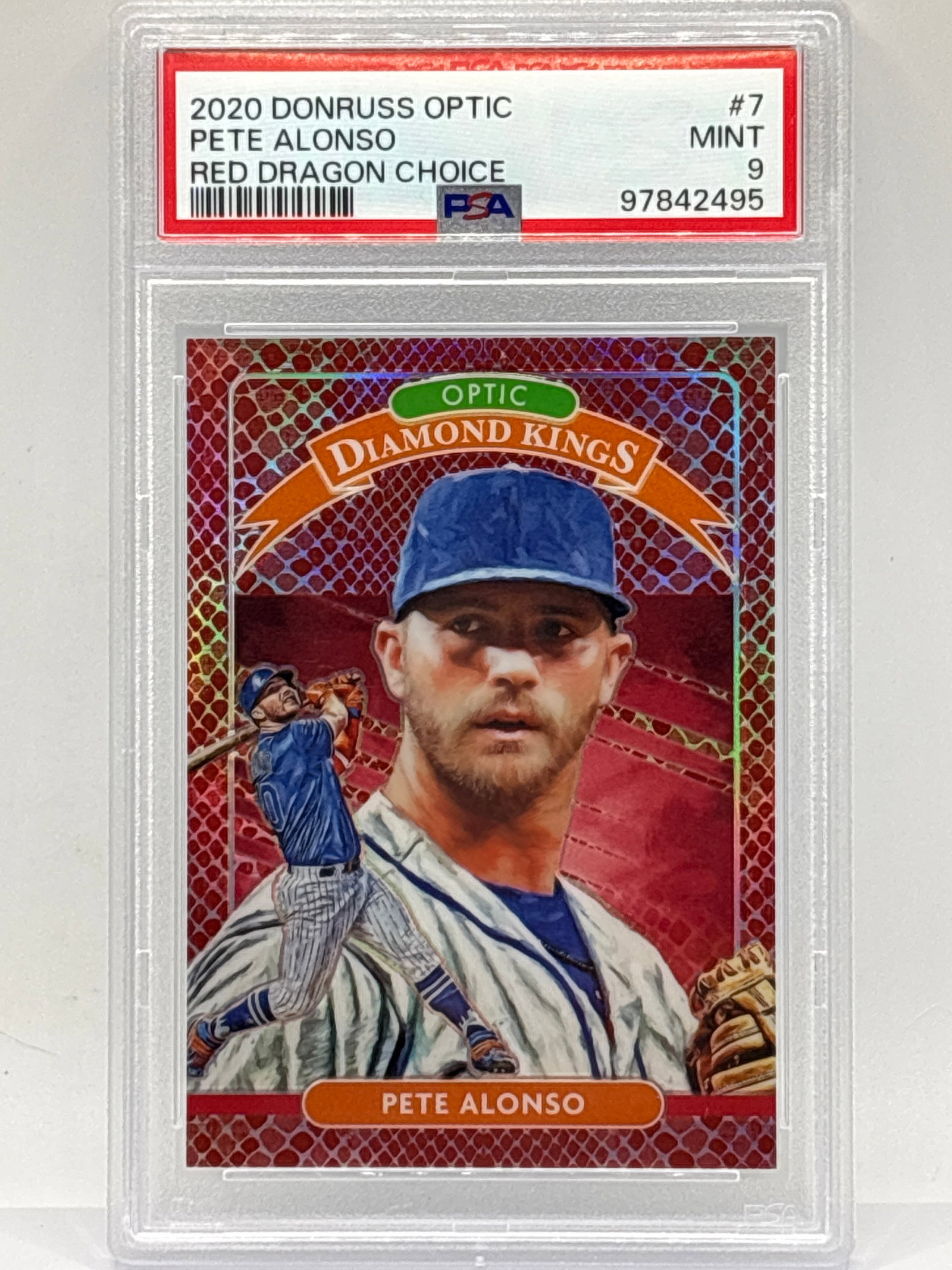 /88 PANINI DONRUSS OPTIC DIAMOND KINGS PETE ALONSO RED DRAGON SCALE CHOICE PRIZM HOLO PSA MINT 9 (1 of 4)