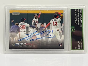 2023 TOPPS STADIUM CLUB MICHAEL HARRIS ON-CARD AUTOGRAPHED ROOKIE CARD GRADED GEM MINT 10