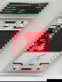 /99 2022 NATIONAL TREASURES COLLEGE SILHOUETTES JAMES COOK ON-CARD AUTO ROOKIE PATCH GEM MINT 10