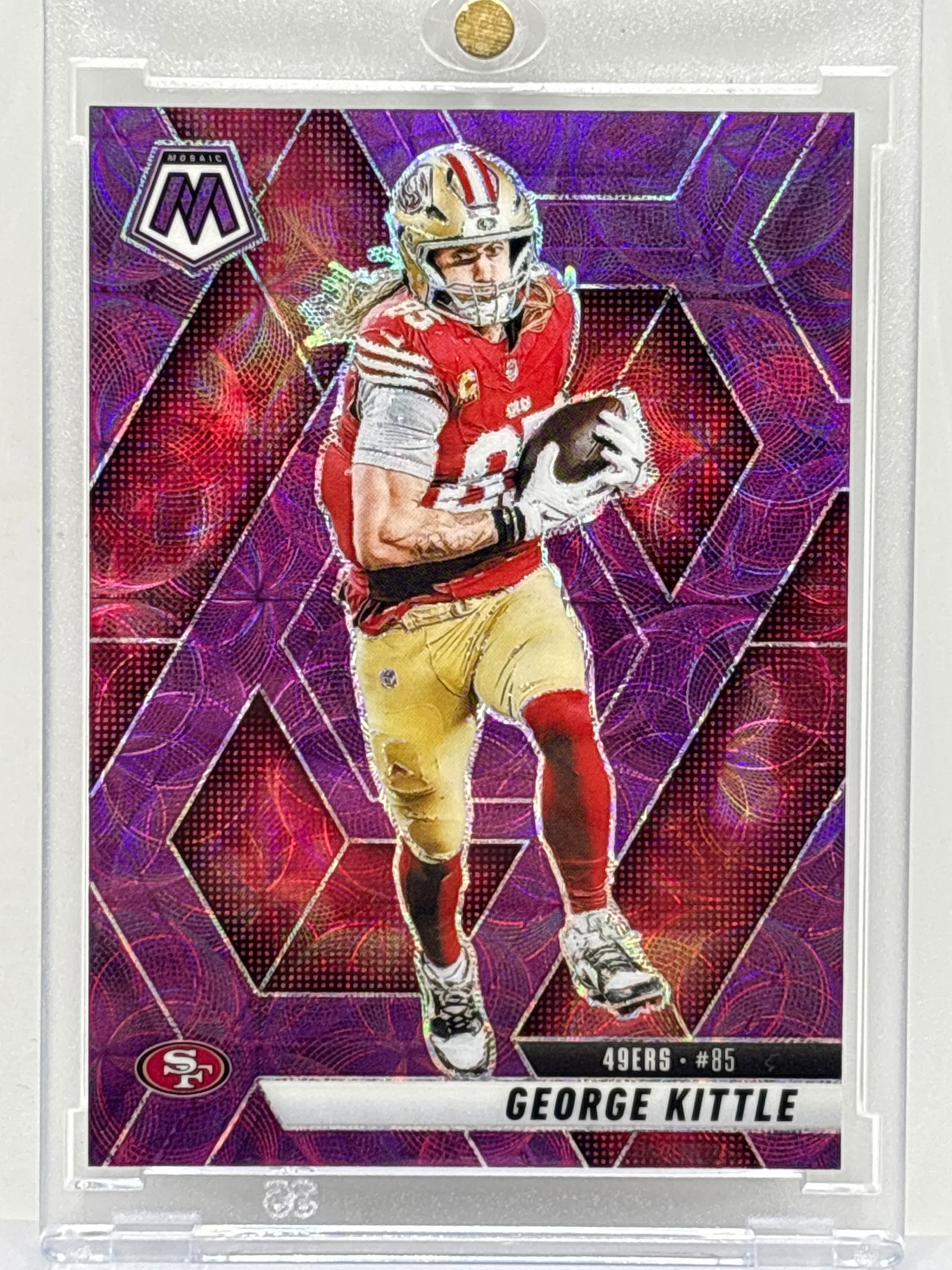 2025 PANINI MOSAIC GEORGE KITTLE PURPLE SCOPE PRIZM HOLO SP (1 of 4)