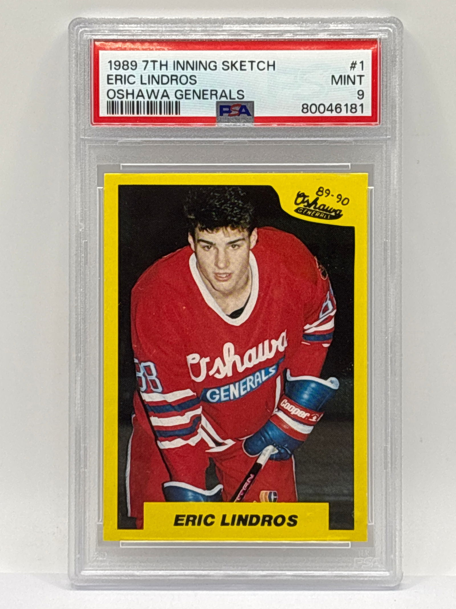 1989 7TH INNING STRETCH ERIC LINDROS OSHAWA GENERALS ROOKIE CARD GRADED PSA MINT 9 (1 of 3)