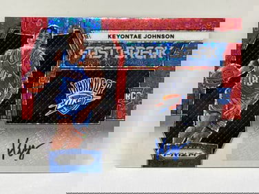/99 2023-24 PANINI PRIZM FAST BREAK KEYONTE JOHNSON DISCO PRIZM HOLO AUTOGRAPHED ROOKIE CARD