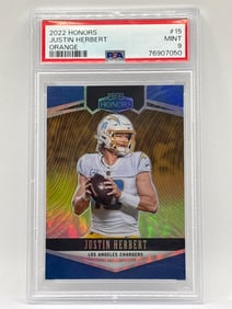 /20 2022 PANINI HONORS JUSTIN HERBERT ORANGE PRIZM HOLO SP GRADED PSA MINT 9