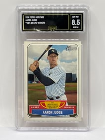 2018 TOPPS HERITAGE AARON JUDGE ROOKIE OF THE YEAR WINNER ROOKIE CARD GRADED NM-MT+ 8.5
