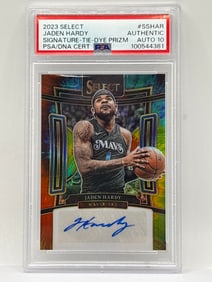 /25 2023-24 PANINI SELECT SIGNATURES JADEN HARDY AUTOGRAPHED TIE-DYE PRIZM HOLO GRADED PSA 10