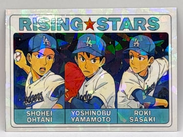 1/1 CUSTOM SHOHEI OHTANI & YAMAMOTO & ROKI SASAKI CRACKED ICE RISING STARS CARD