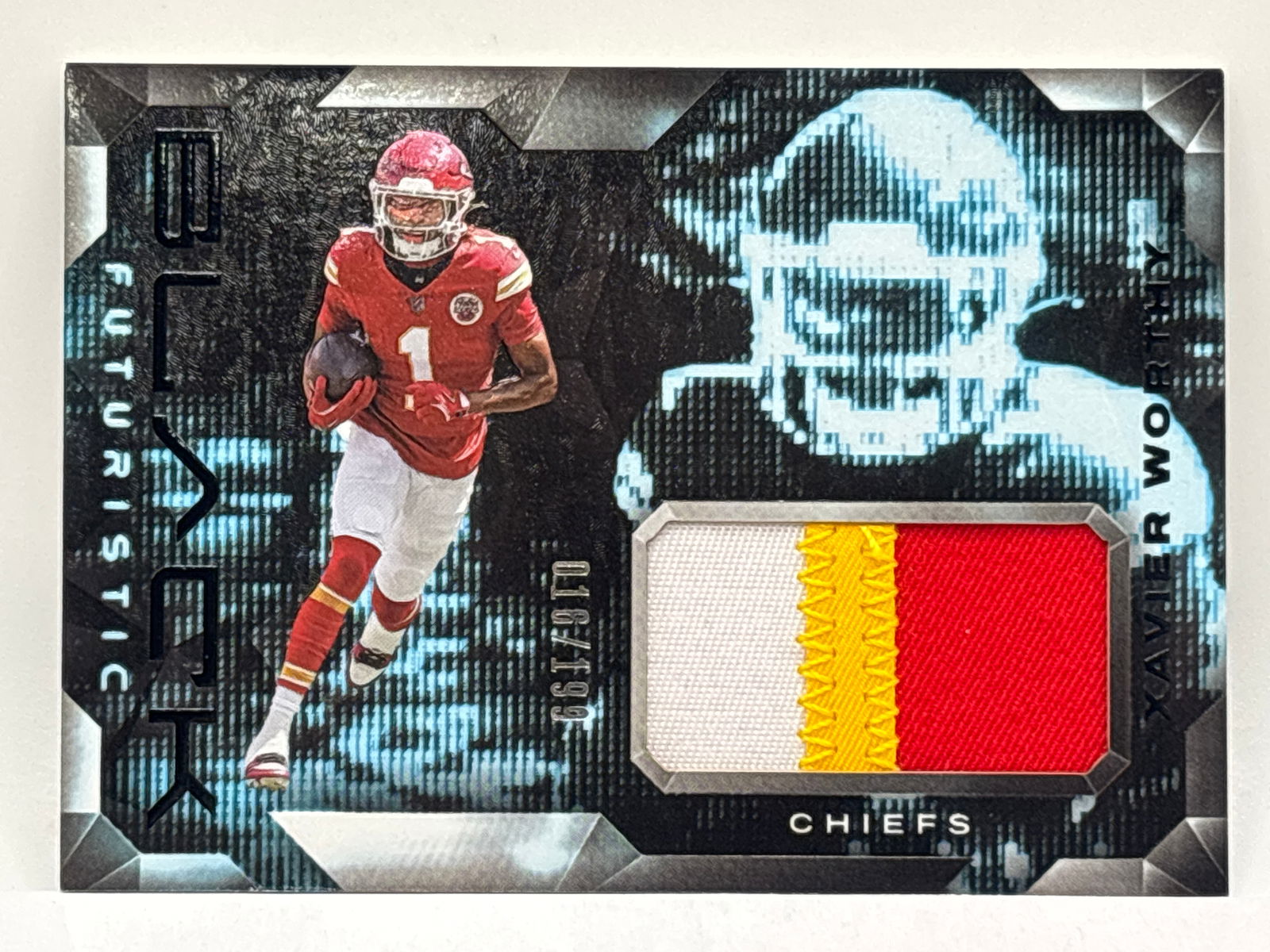 /199 2024 PANINI BLACK FUTURISTIC XAVIER WORTHY 3-COLOR PATCH (1 of 3)