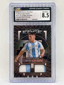 /99 2023-24 PANINI OBSIDIAN CUTTING EDGE RELIC THIAGO ALMADA DOUBLE PATCH ELECTRIC ORANGE NM-MT+ 8.5